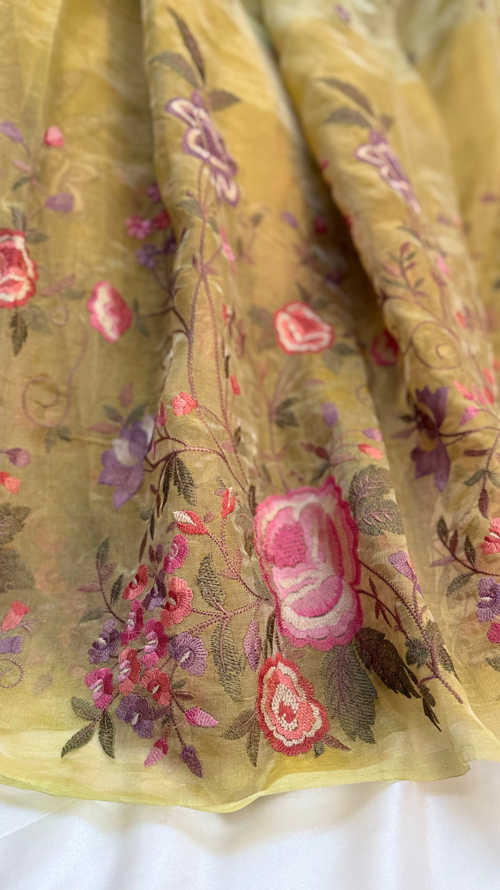 Pure Handloom Tissue Pattu Saree with Iskot weaving technique and Hand Embroidery