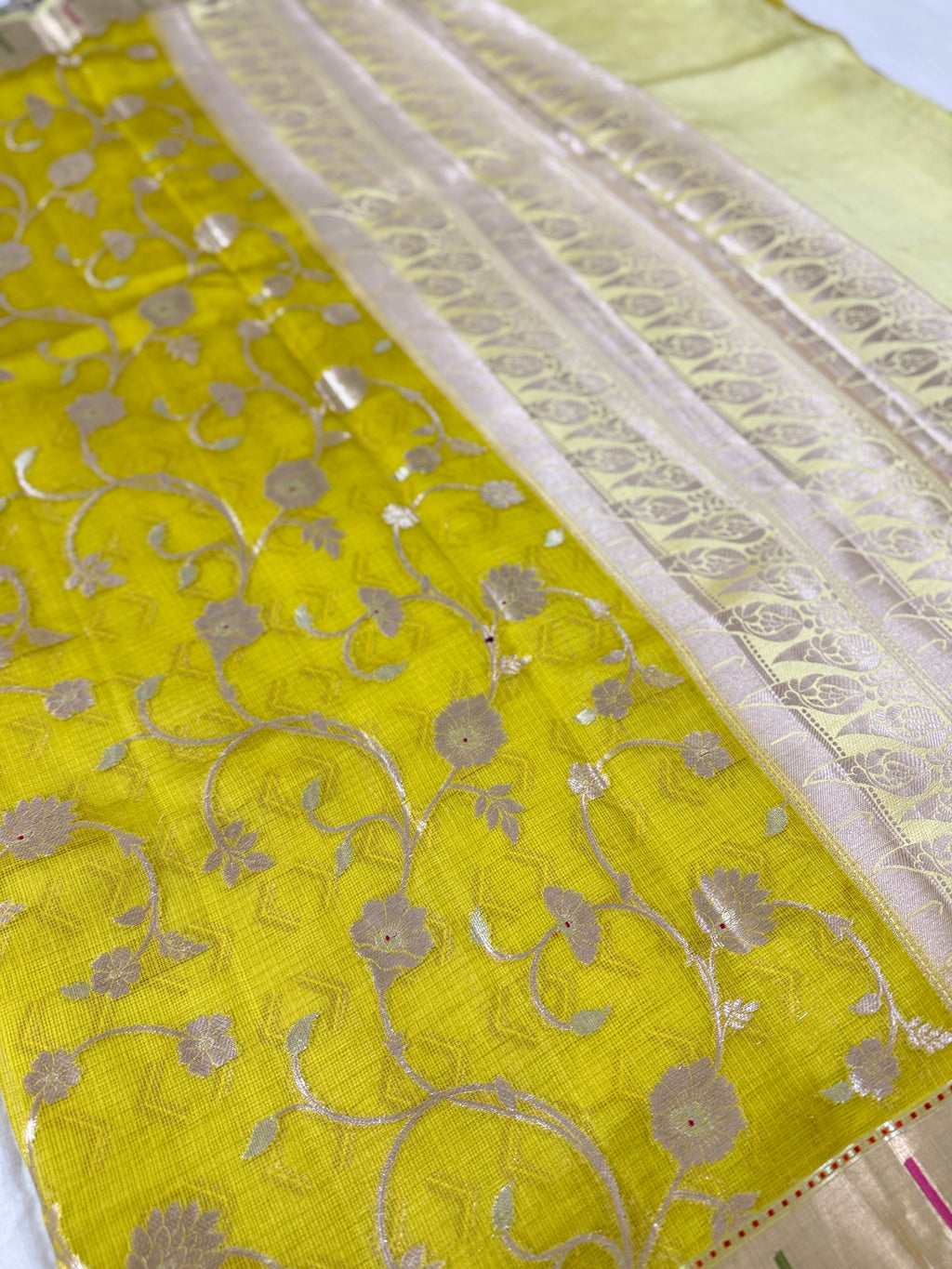 Lime Green Kota Silk Saree with Muniya Border