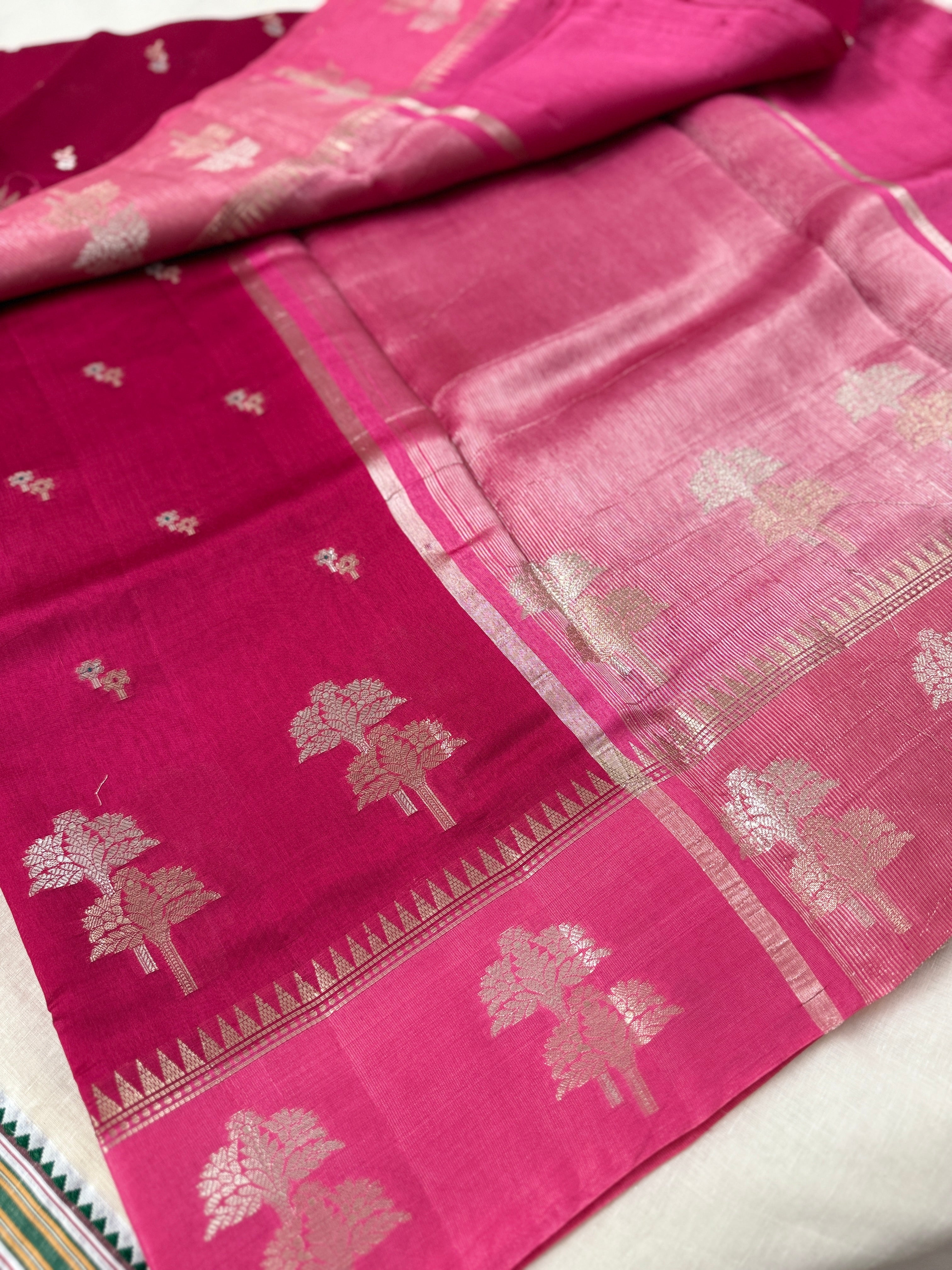 Rani Pink Banarasi Semi Khaddi Katan Georgette Saree