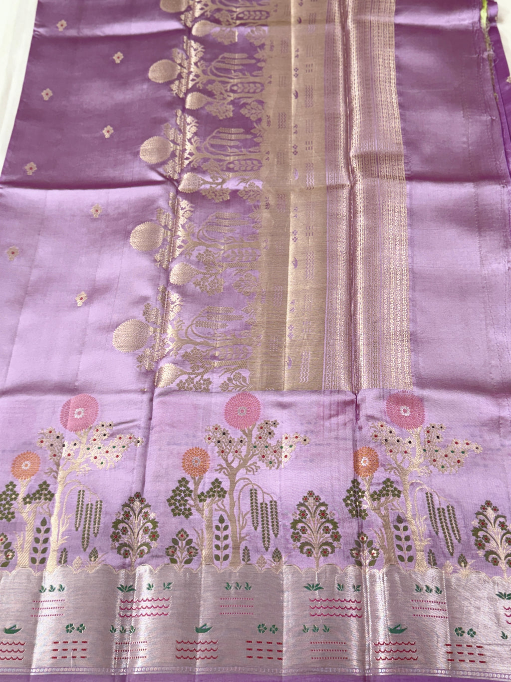 Pastel Lavender Katan Silk Saree with Wide Silver Zari Border