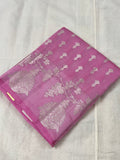 Pastel Pink Katan Silk Saree with Silver Zari Bird Motifs
