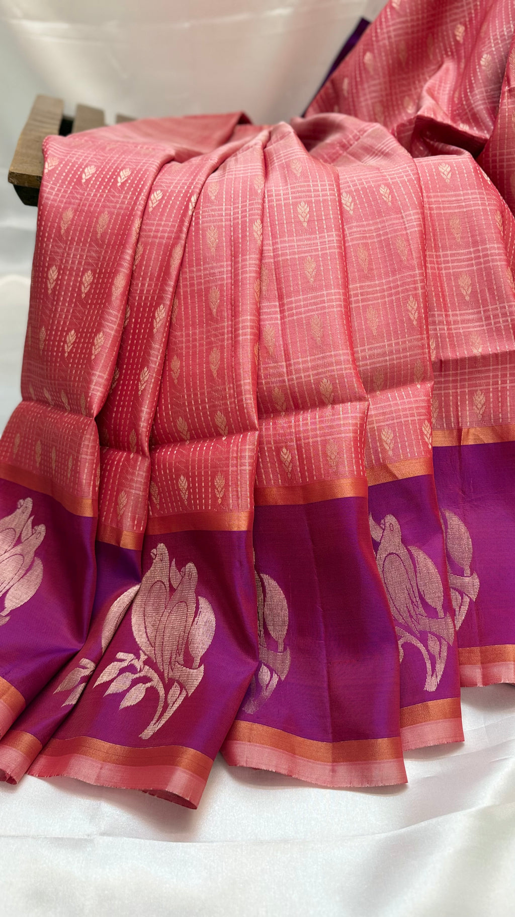 Kanchi Pattu Saree with Peach colour body and Purple border