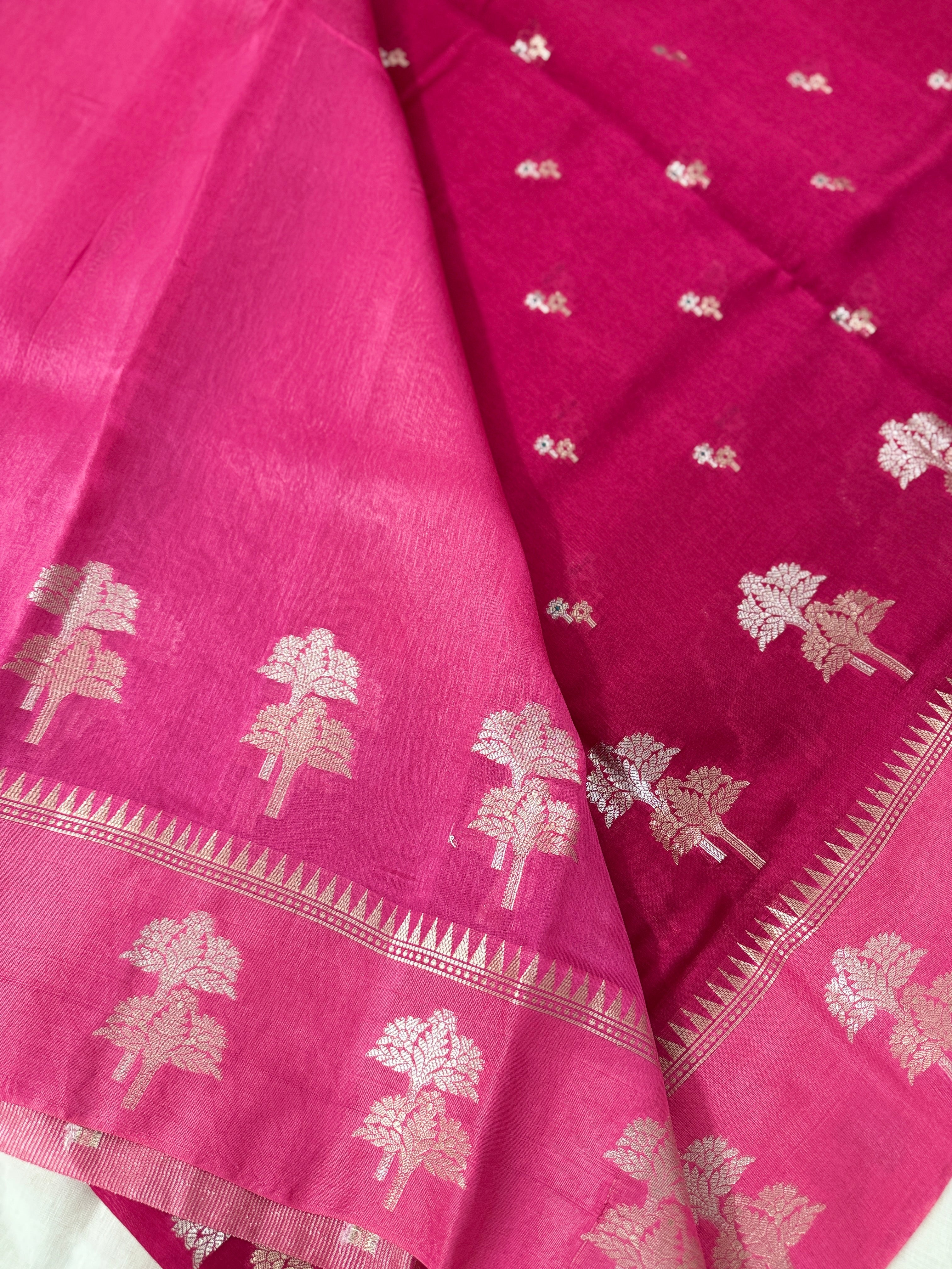Rani Pink Banarasi Semi Khaddi Katan Georgette Saree