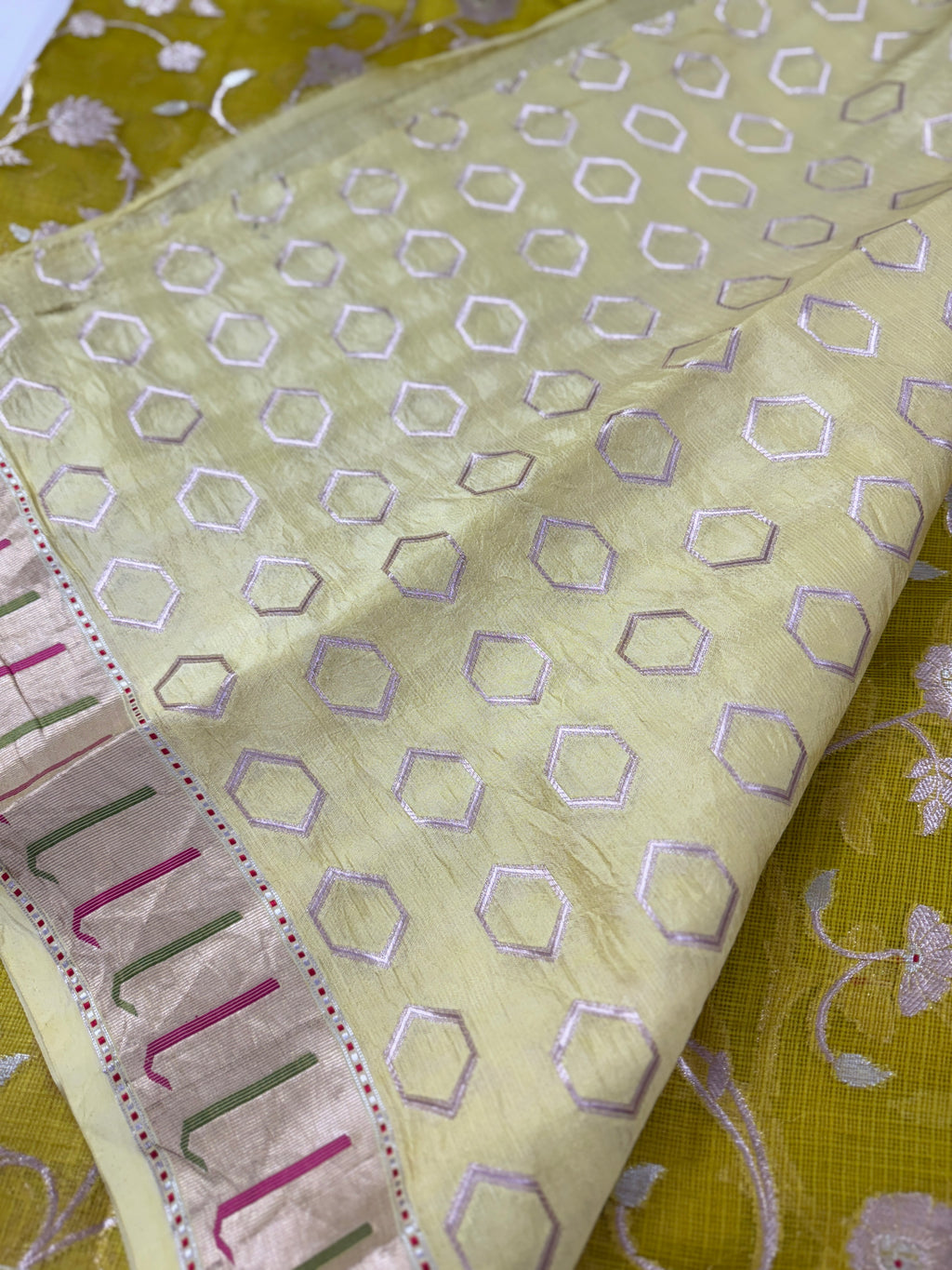 Lime Green Kota Silk Saree with Muniya Border