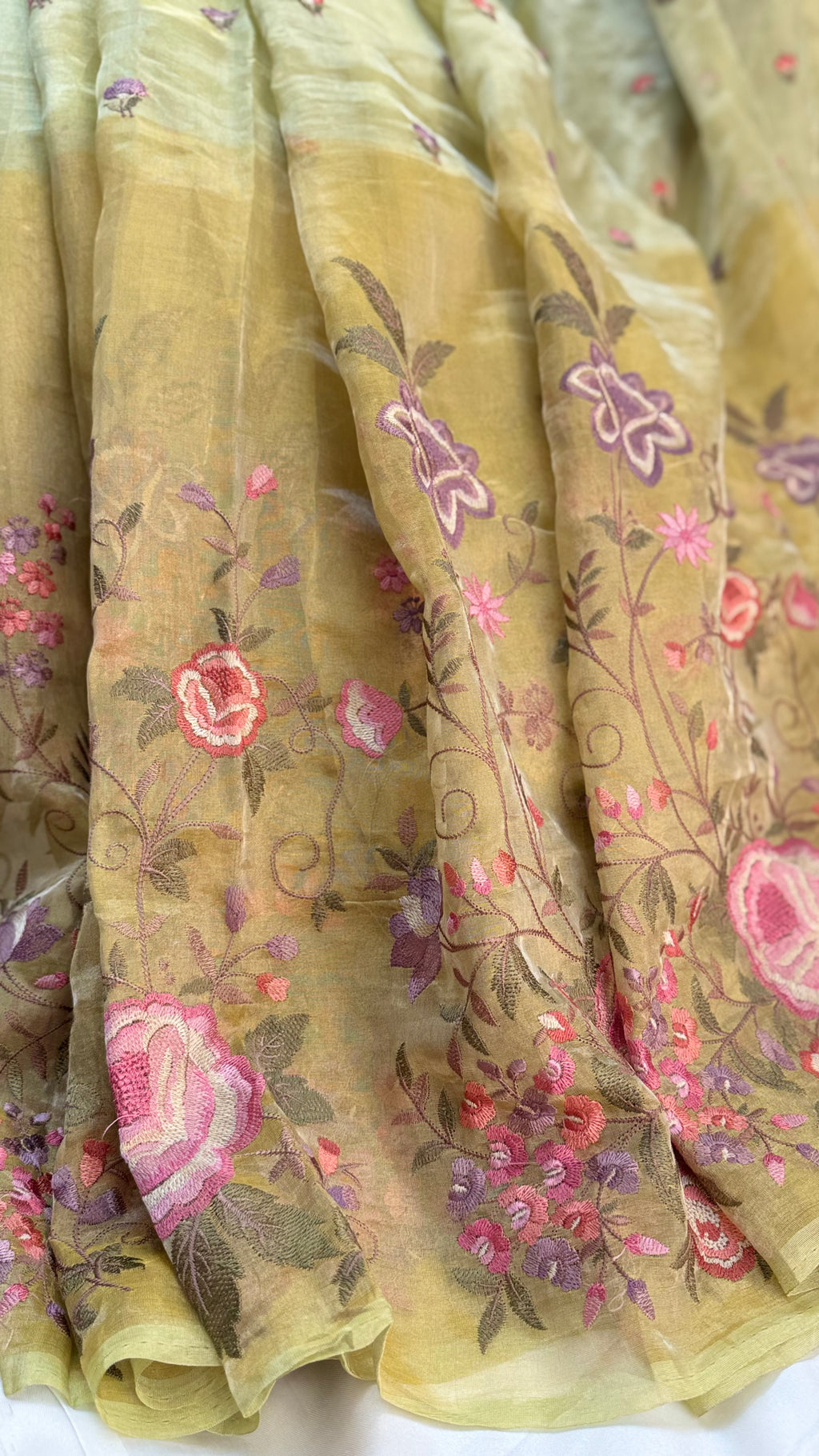 Pure Handloom Tissue Pattu Saree with Iskot weaving technique and Hand Embroidery