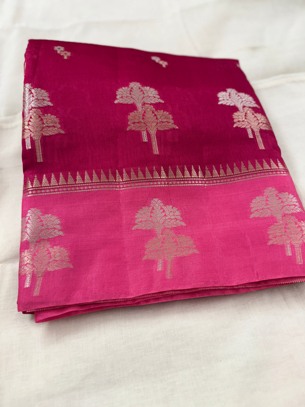 Rani Pink Banarasi Semi Khaddi Katan Georgette Saree