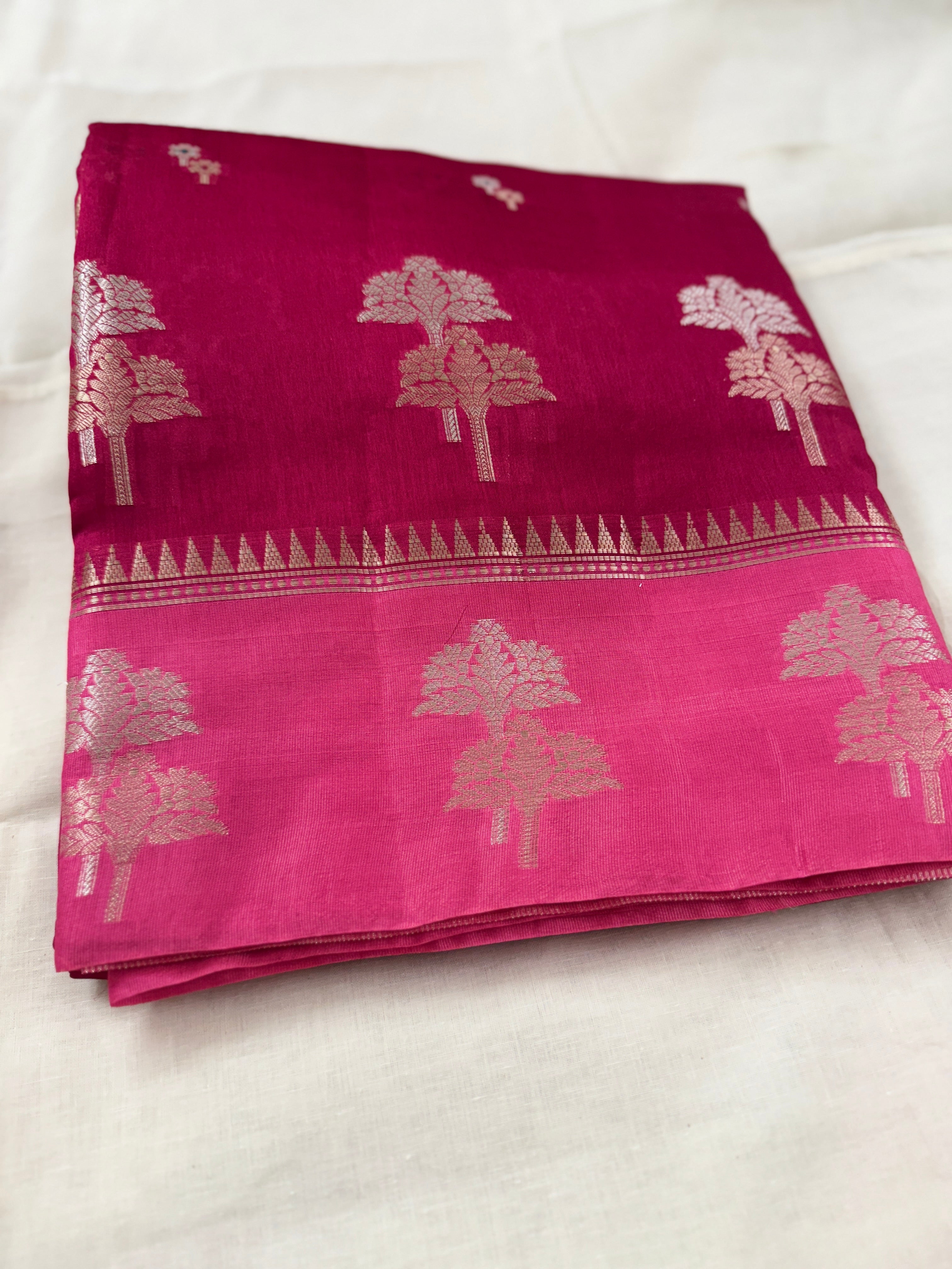 Rani Pink Banarasi Semi Khaddi Katan Georgette Saree