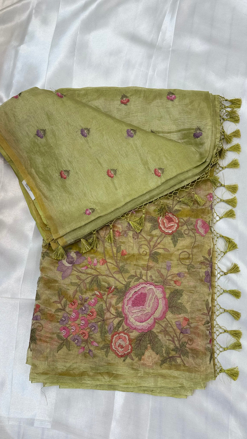 Pure Handloom Tissue Pattu Saree with Iskot weaving technique and Hand Embroidery