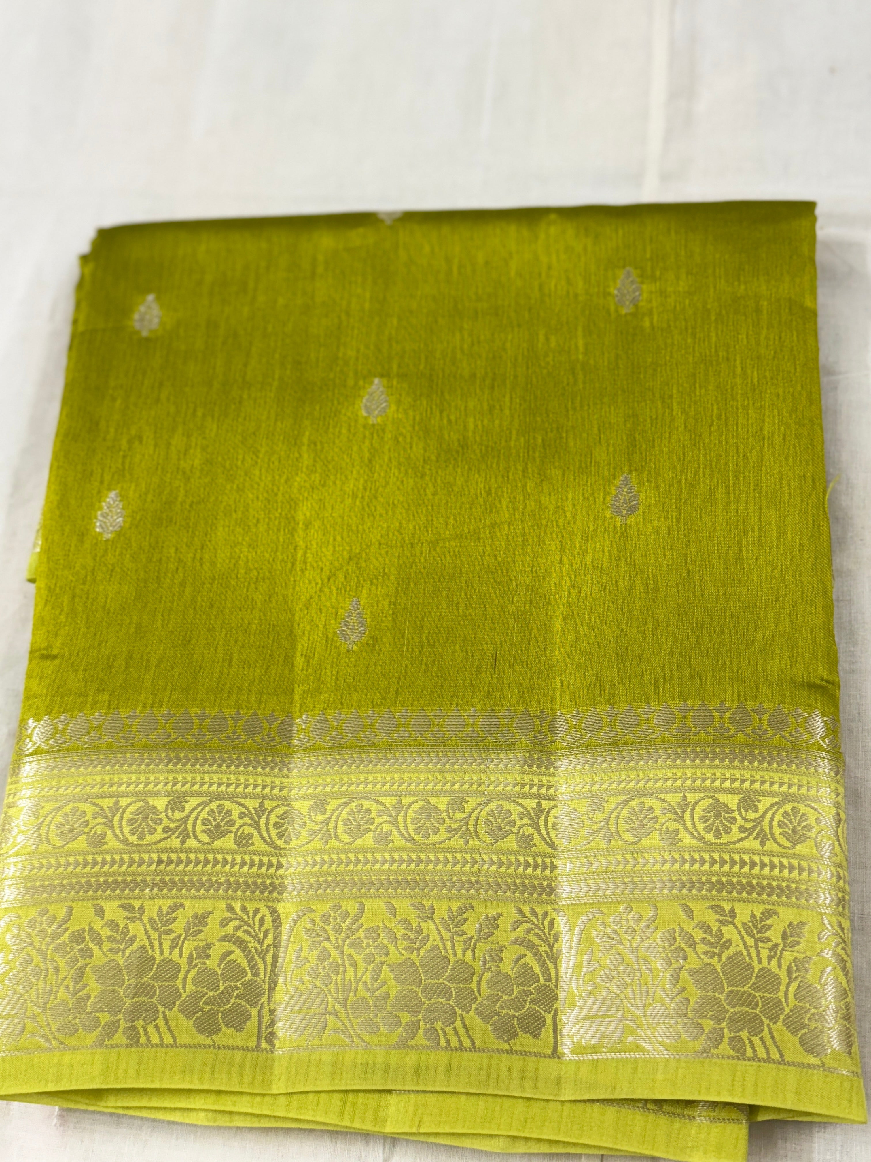 Vintage Green Banarasi Saree with Zari Border