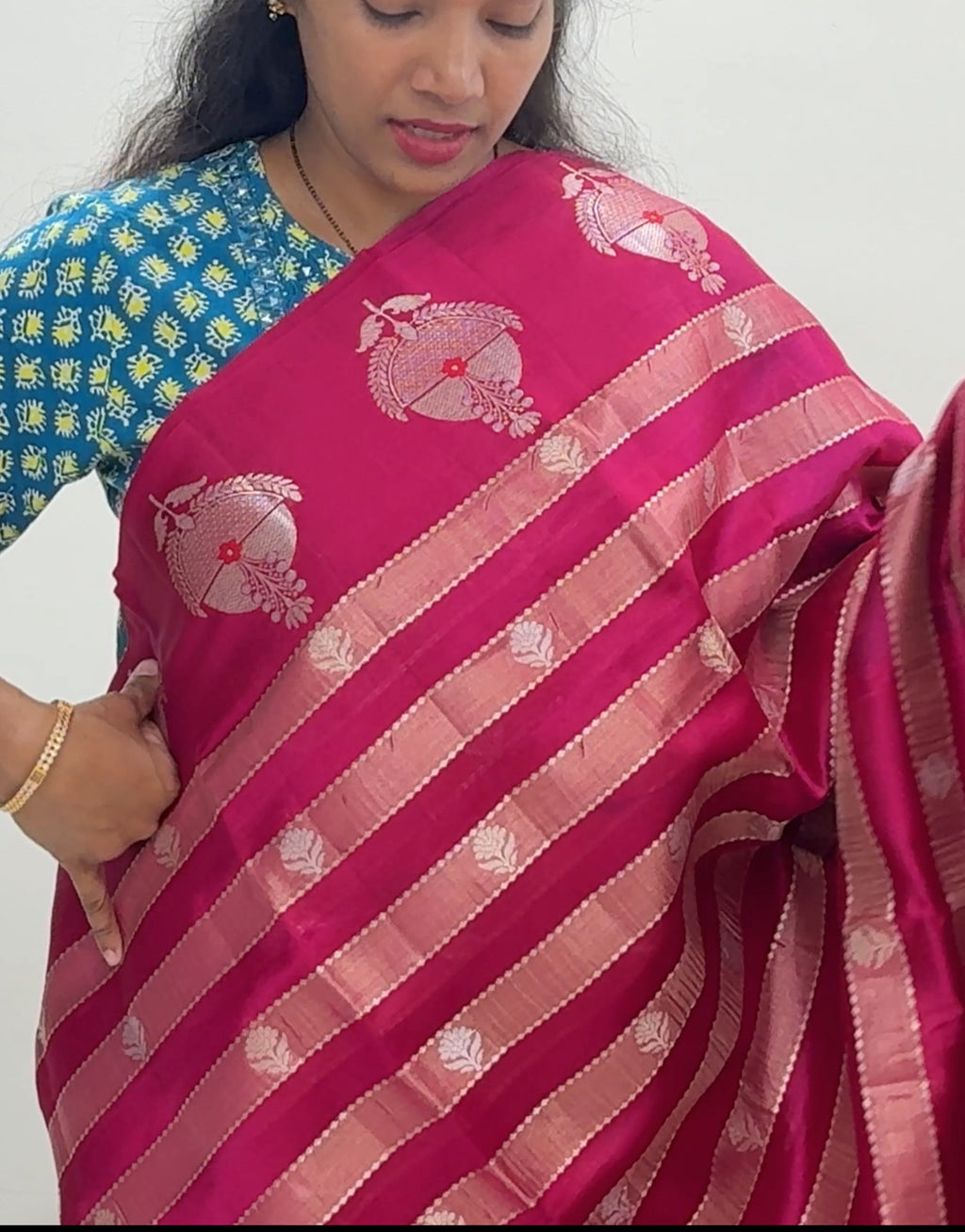 Rani Pink Katan Silk Saree with Traditional Zari Motifs