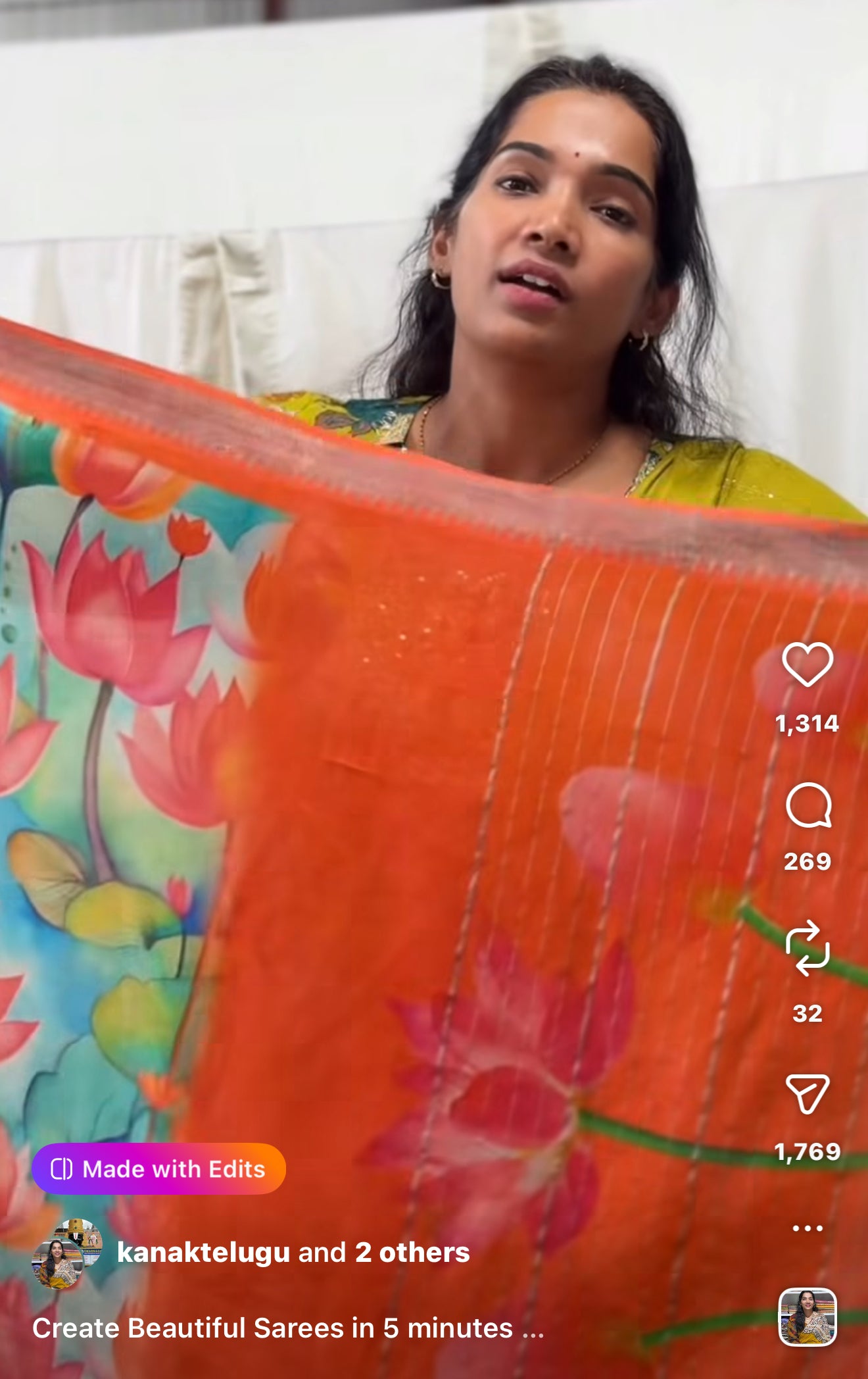 Digital printed Mangalagiri Saree with Lotus print
