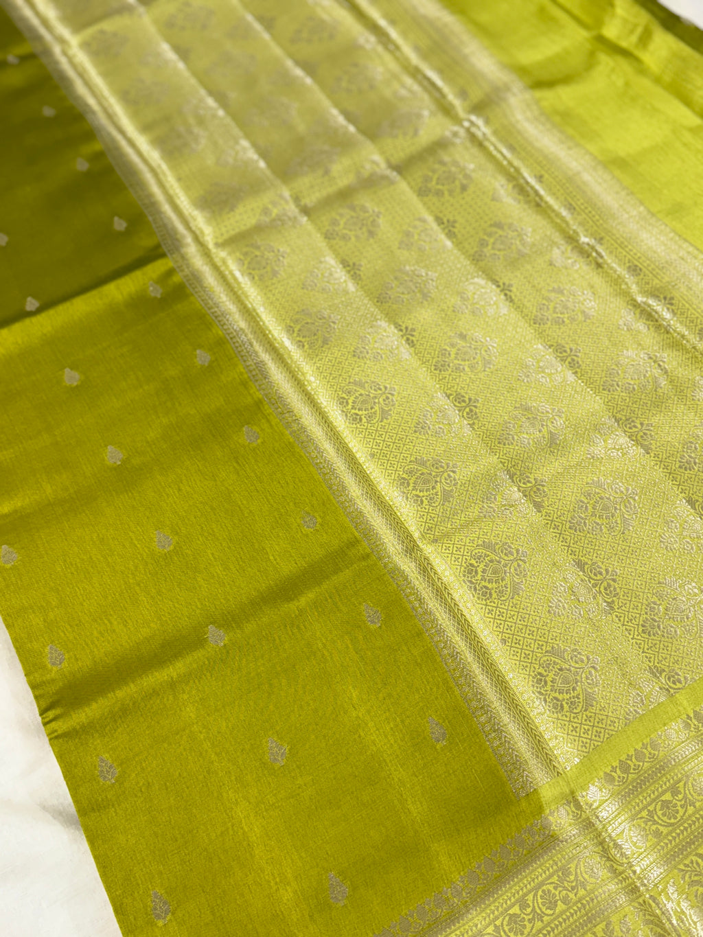 Vintage Green Banarasi Saree with Zari Border