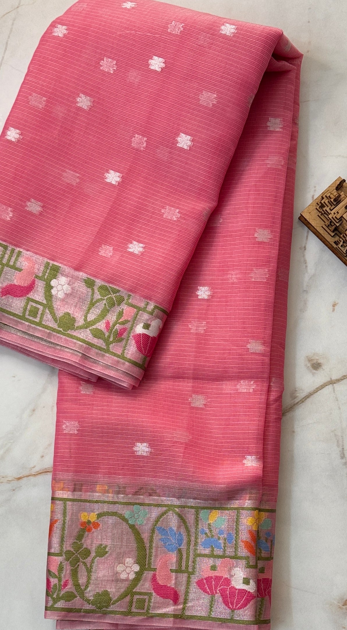 Kota fancy saree light Pink color allover zari motifs & zari border with self pallu and running blouse GSH2025920KSP