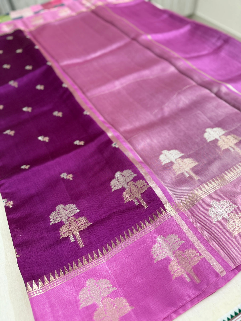 Raw Mango Silk Rich Purple Lavender Florals
