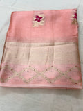 Pastel Pink Silk Kota Saree with Floral Buttis & Gold Zari Border