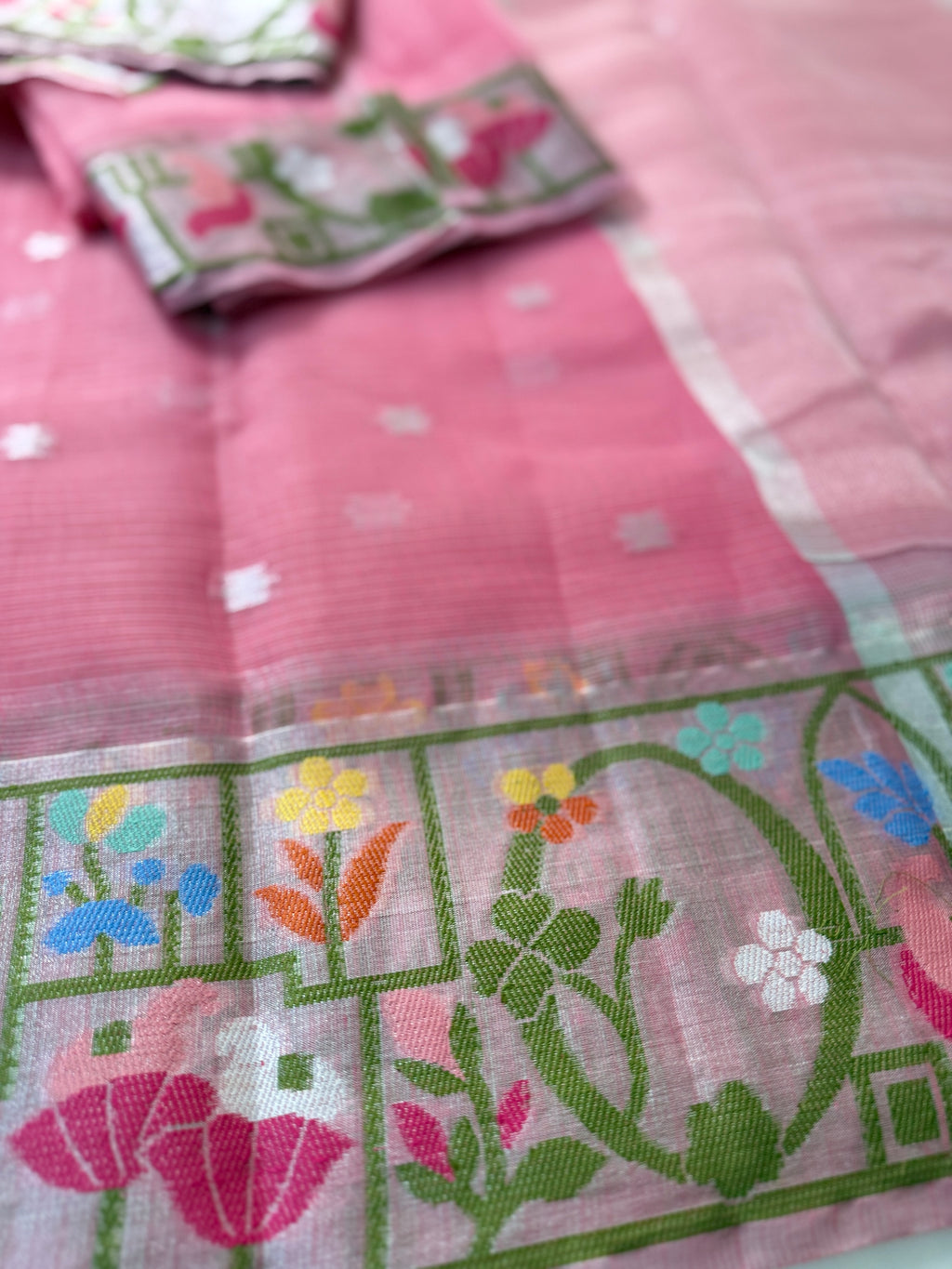 Kota fancy saree light Pink color allover zari motifs & zari border with self pallu and running blouse GSH2025920KSP