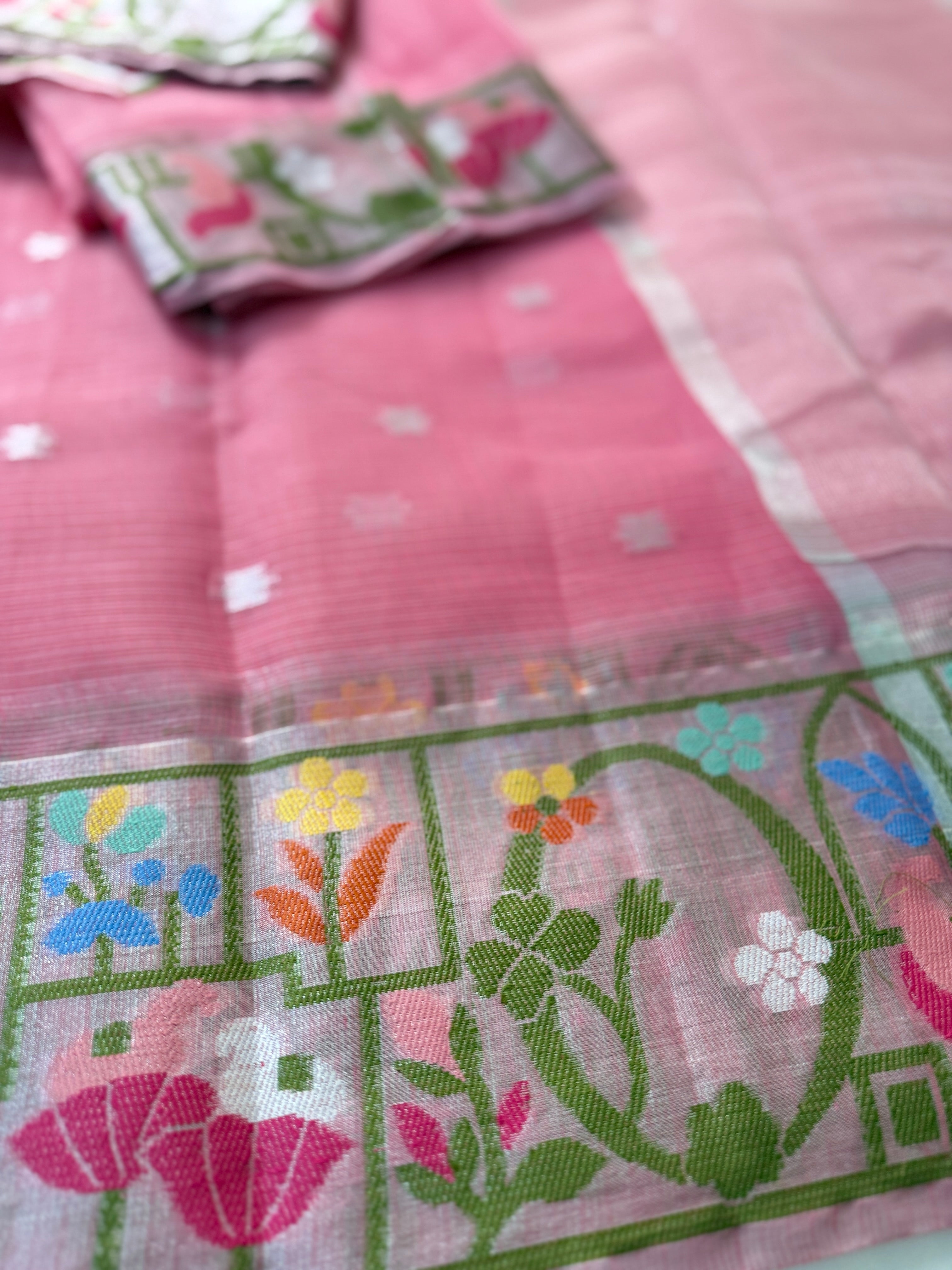 Kota fancy saree light Pink color allover zari motifs & zari border with self pallu and running blouse GSH2025920KSP