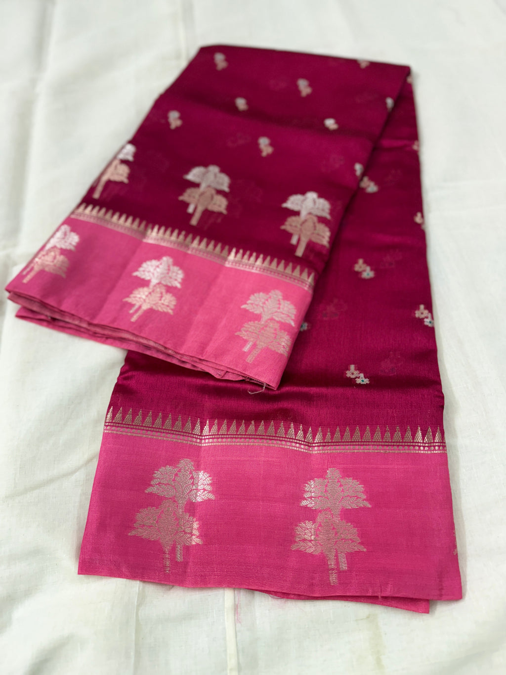 Rani Pink Banarasi Semi Khaddi Katan Georgette Saree