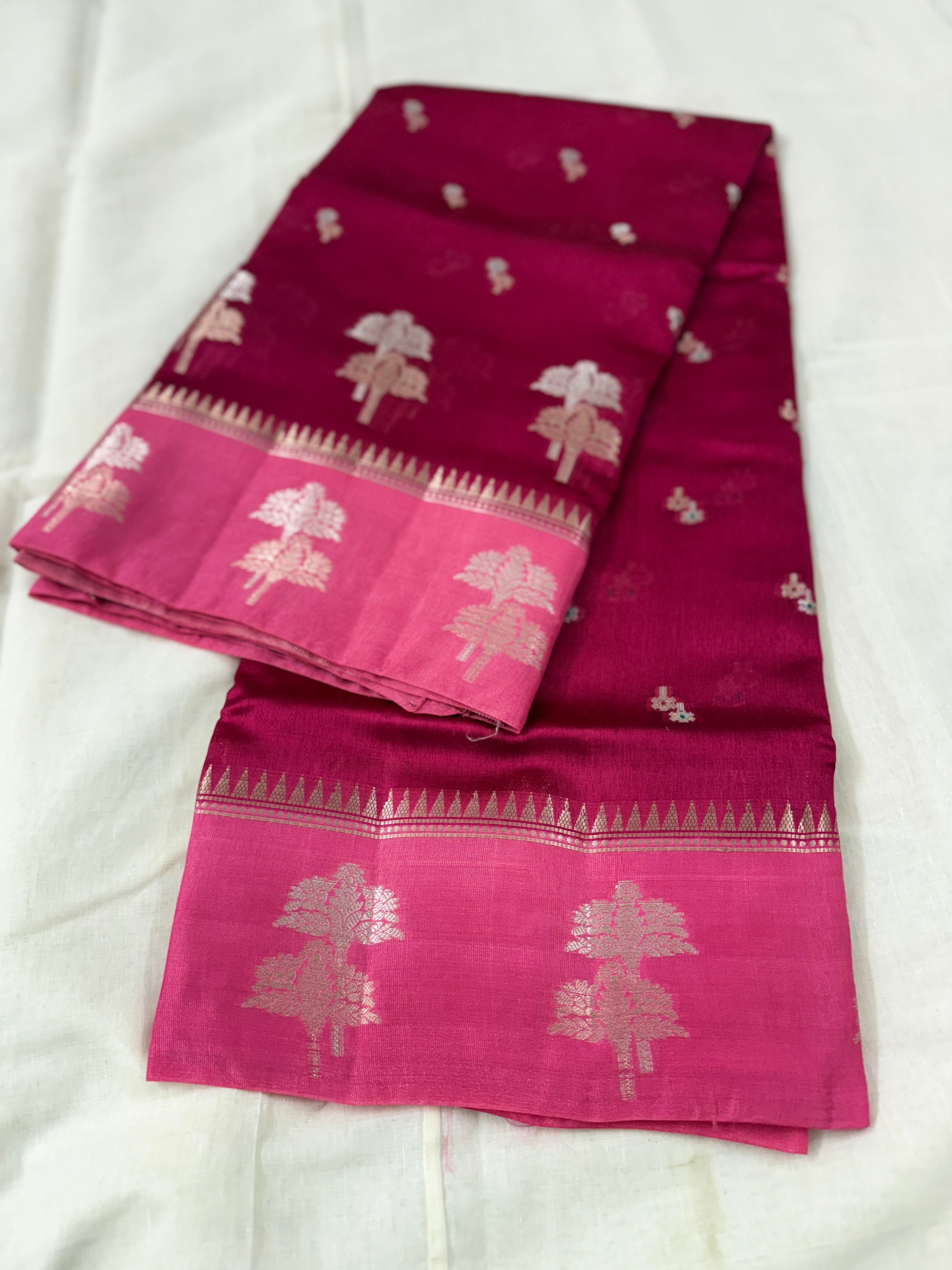 Rani Pink Banarasi Semi Khaddi Katan Georgette Saree