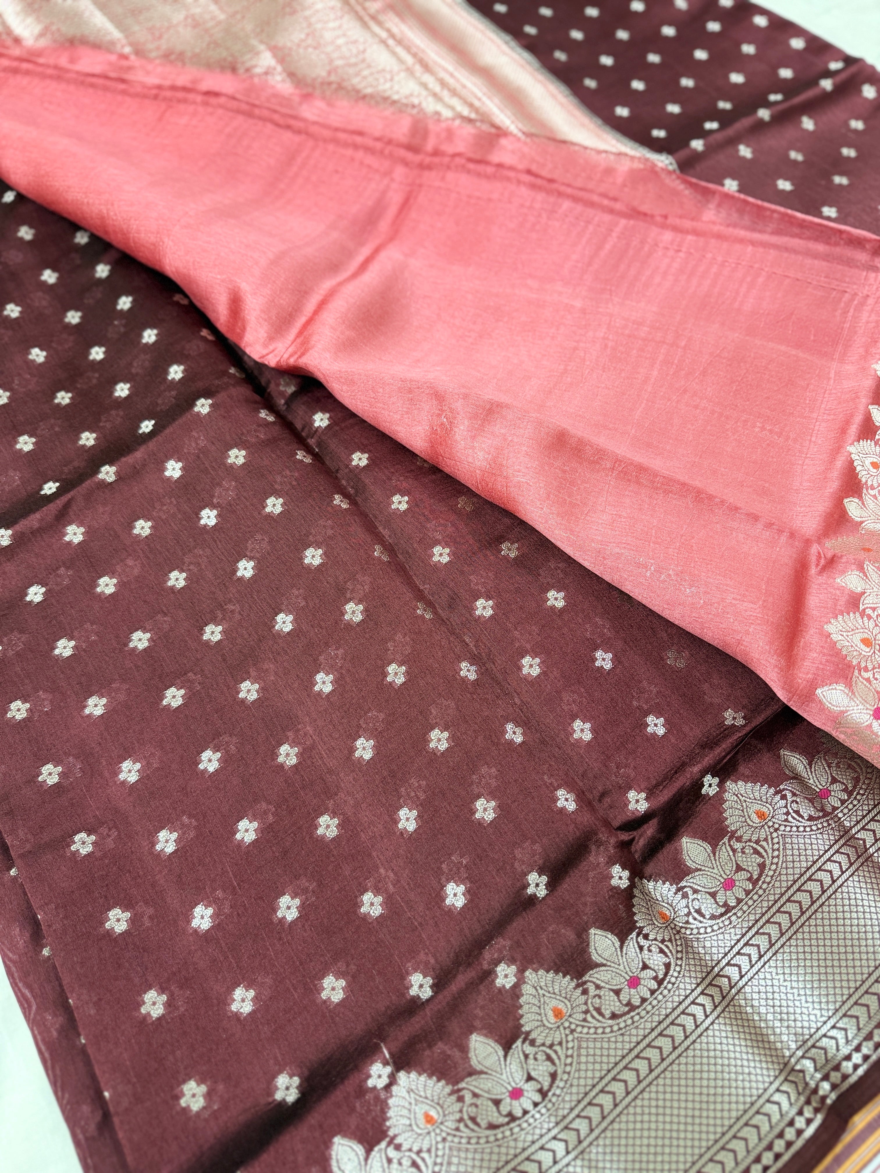 Raw Mango Chocolate Brown Saree with Floral Buttis