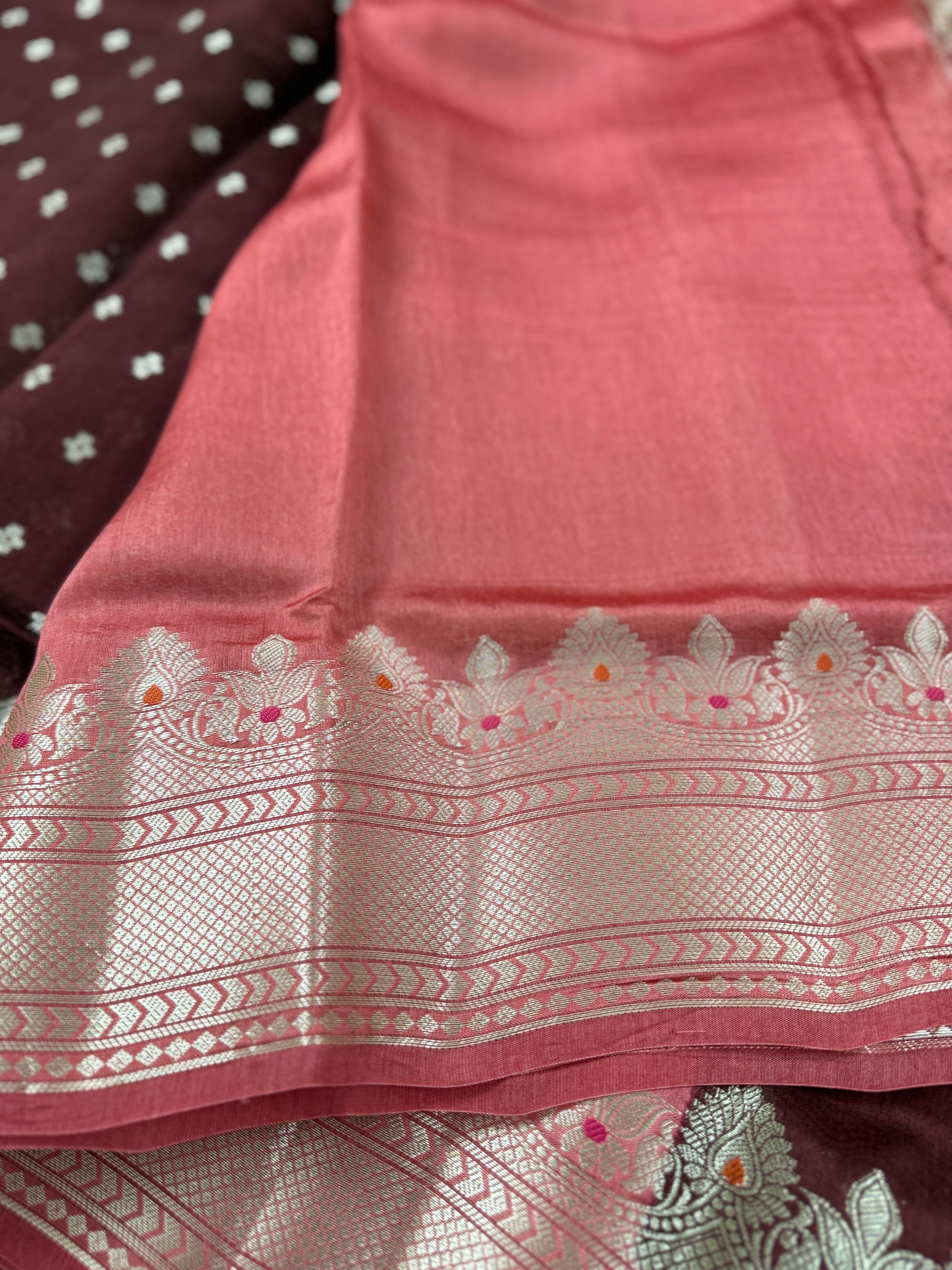 Raw Mango Chocolate Brown Saree with Floral Buttis