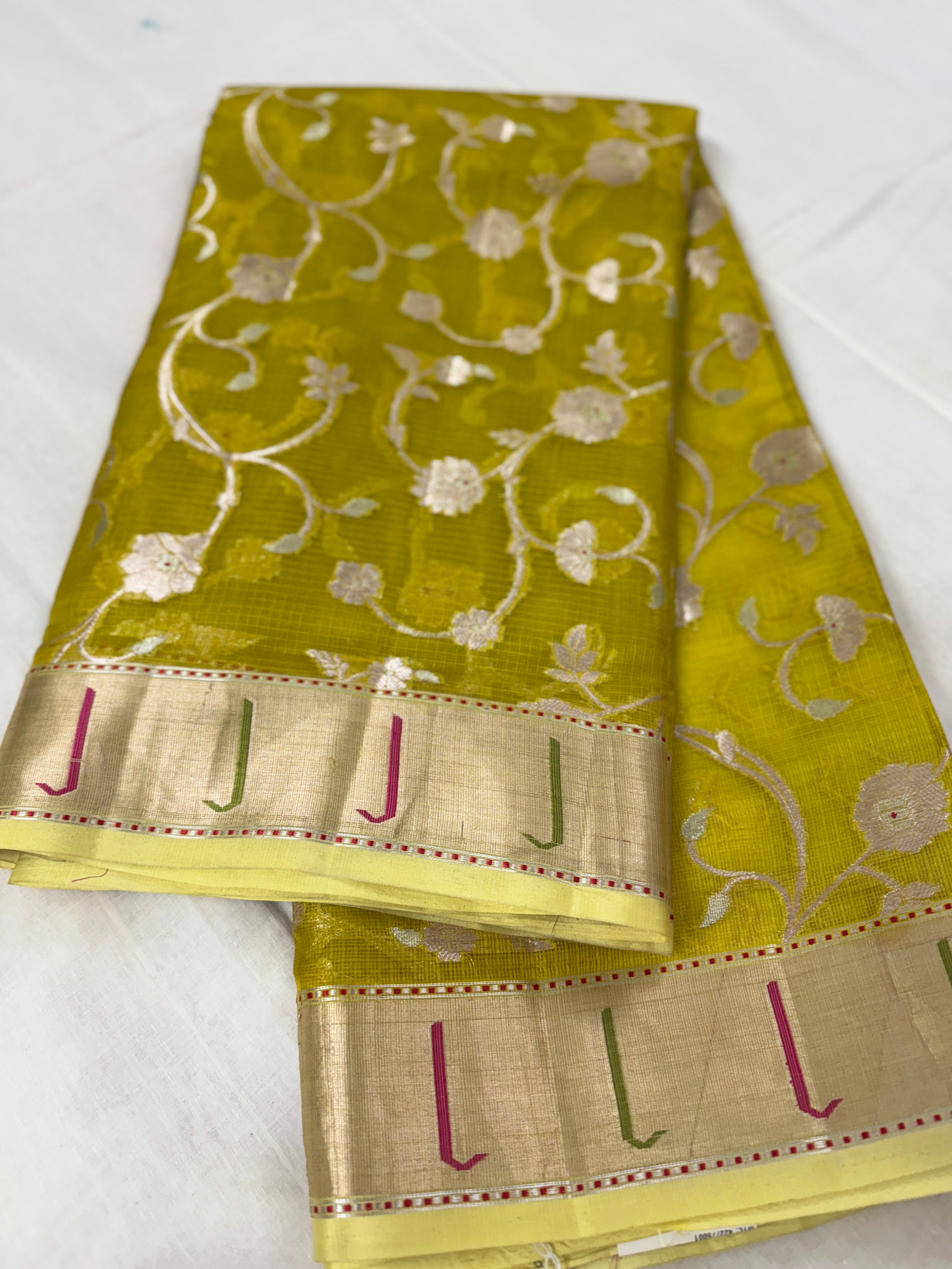 Lime Green Kota Silk Saree with Muniya Border