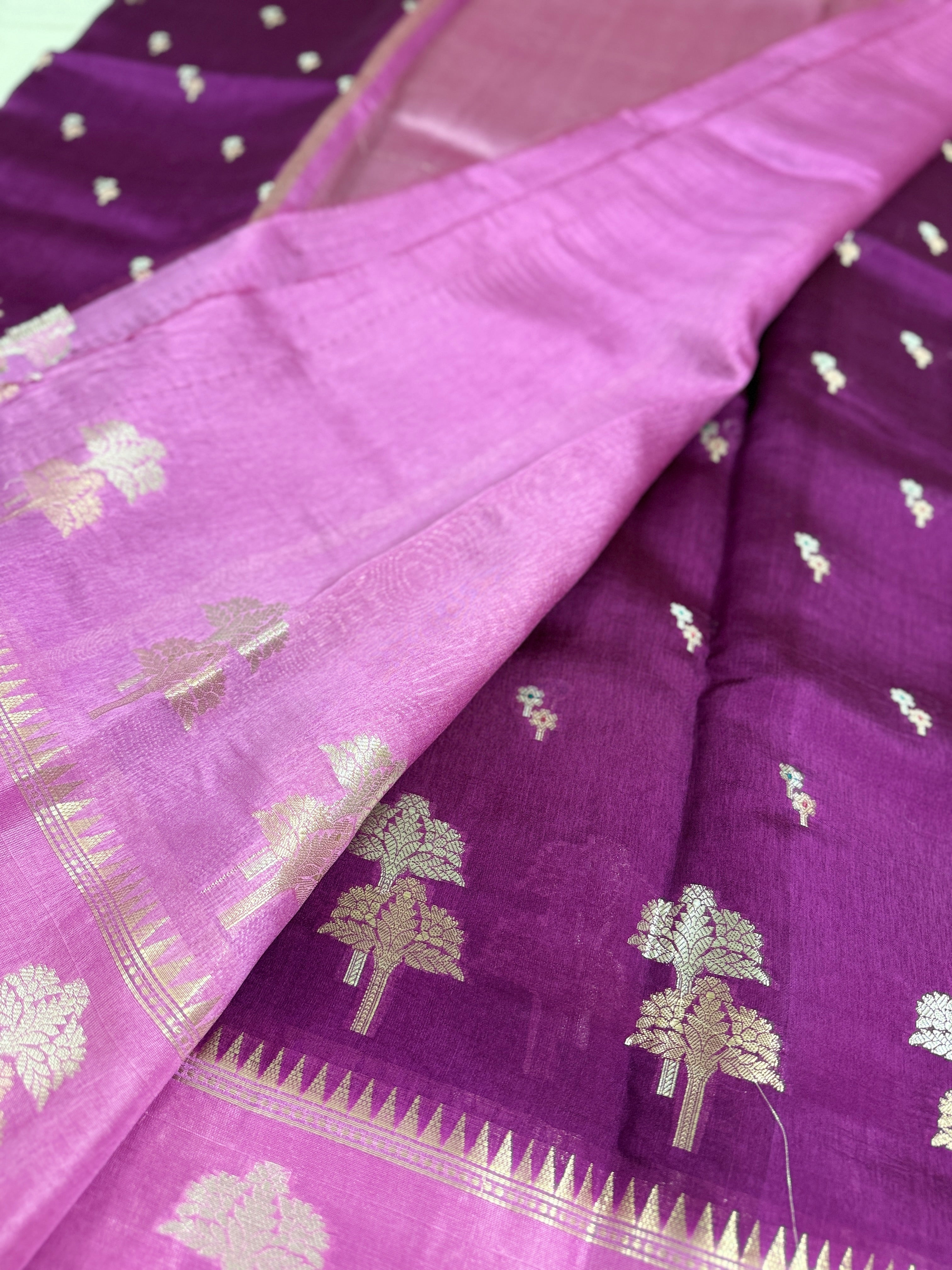Raw Mango Silk Rich Purple Lavender Florals