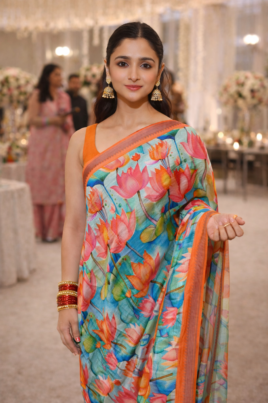 Digital printed Mangalagiri Saree with Lotus print