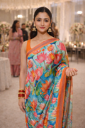 Digital printed Mangalagiri Saree with Lotus print