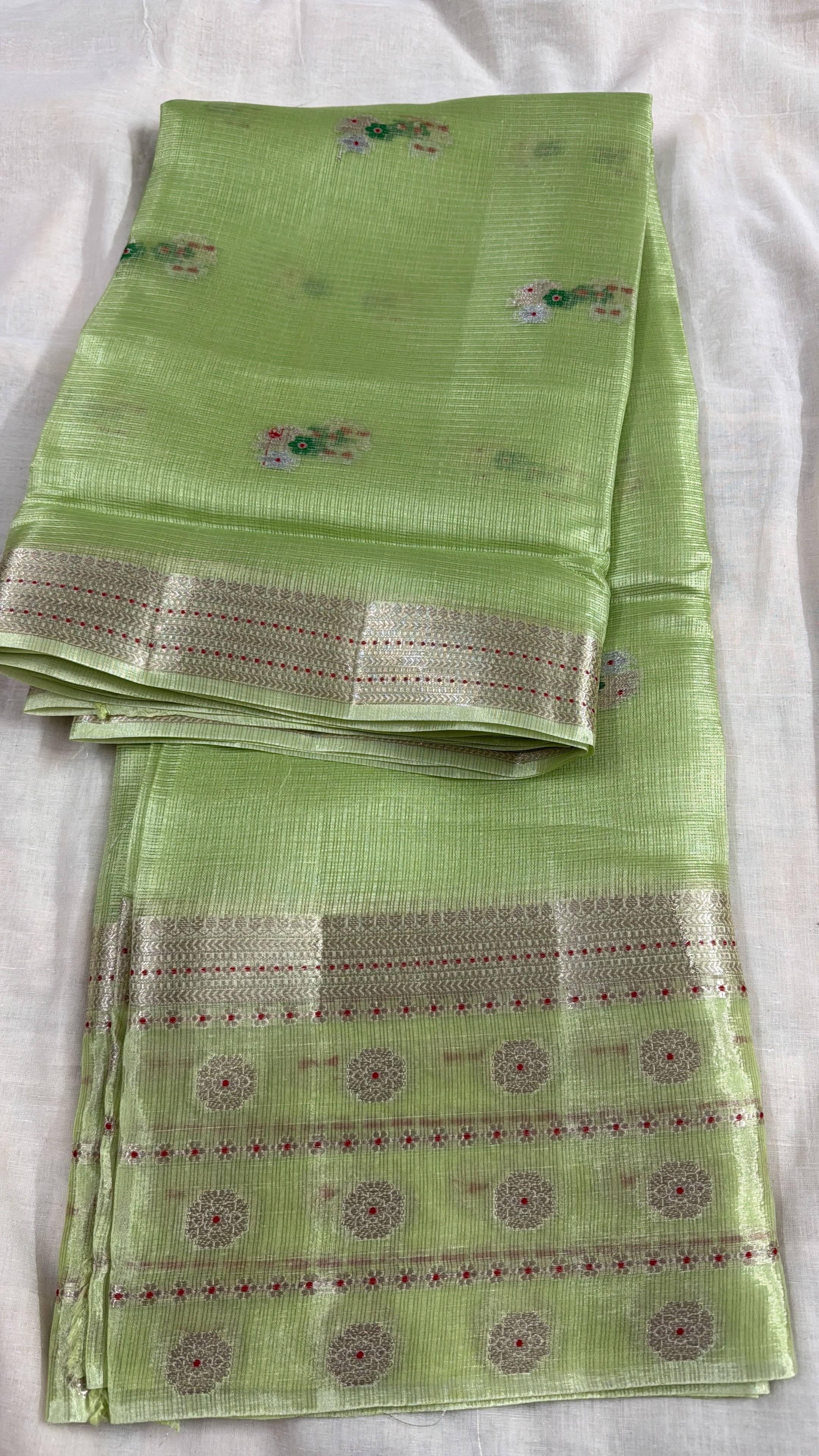 Pista Green Pure Handloom Tissue Silk Kota Saree