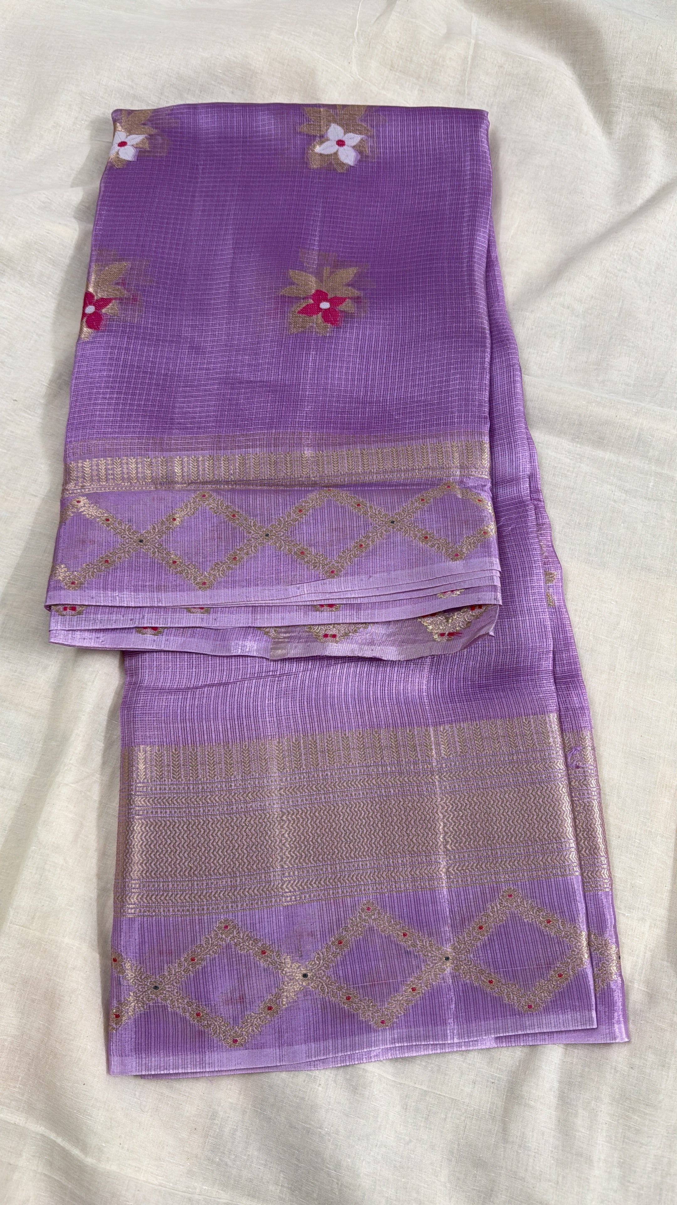 Pastel Lavender Pure Handloom Tissue Silk Kota Saree