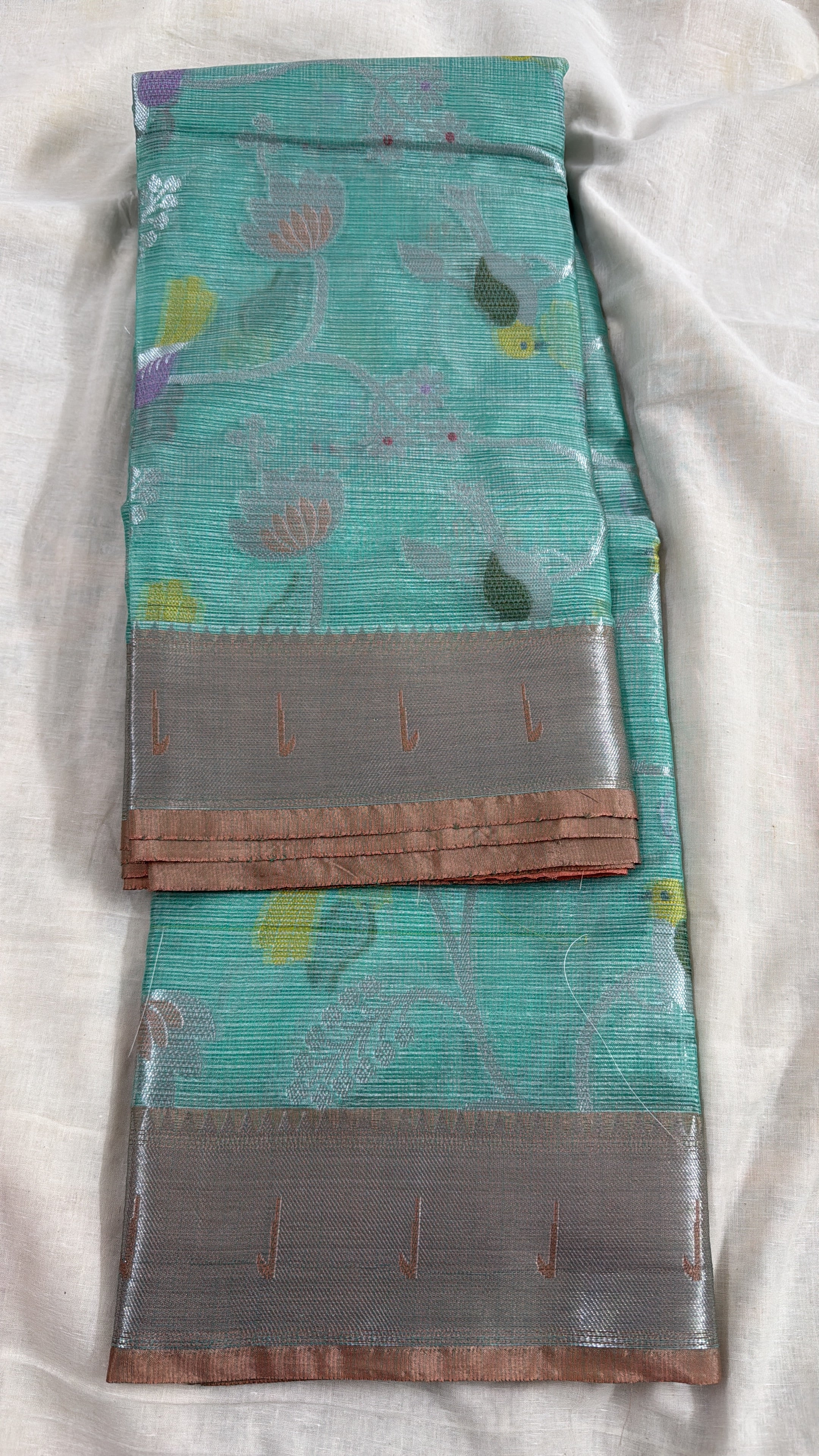 Kota fancy saree light pastel blue color with Muniya border and all over Jamdani