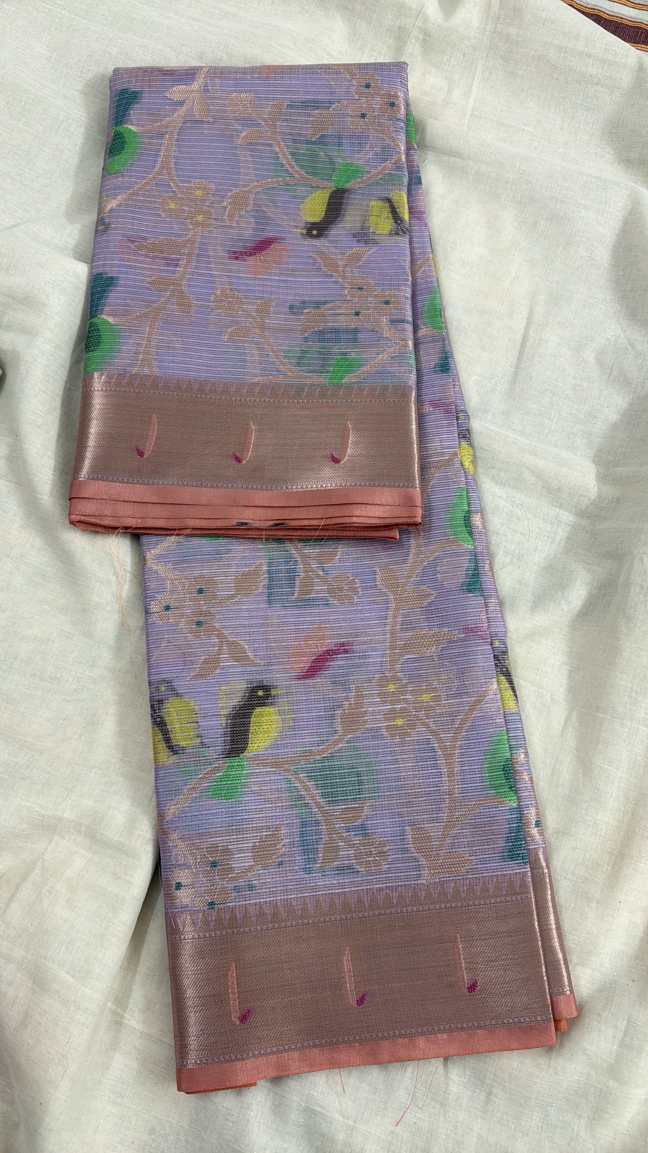 Kota fancy Pastel Lavender saree with Muniya border and all over Jamdani